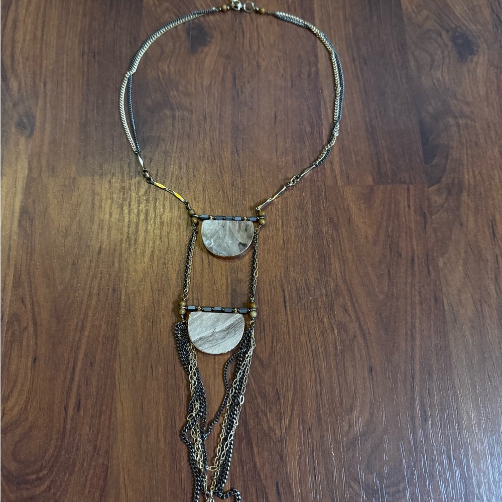 Nakamol Long Layered Stone Two Tone Signed Necklace